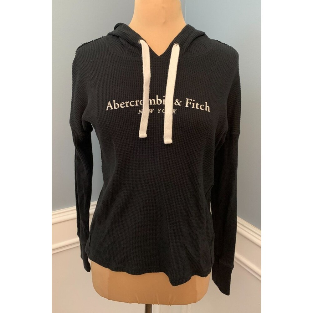 Abercrombie & Fitch Sweater Womens M Long Sleeve Waffle Knit Hooded Y2K Spellout